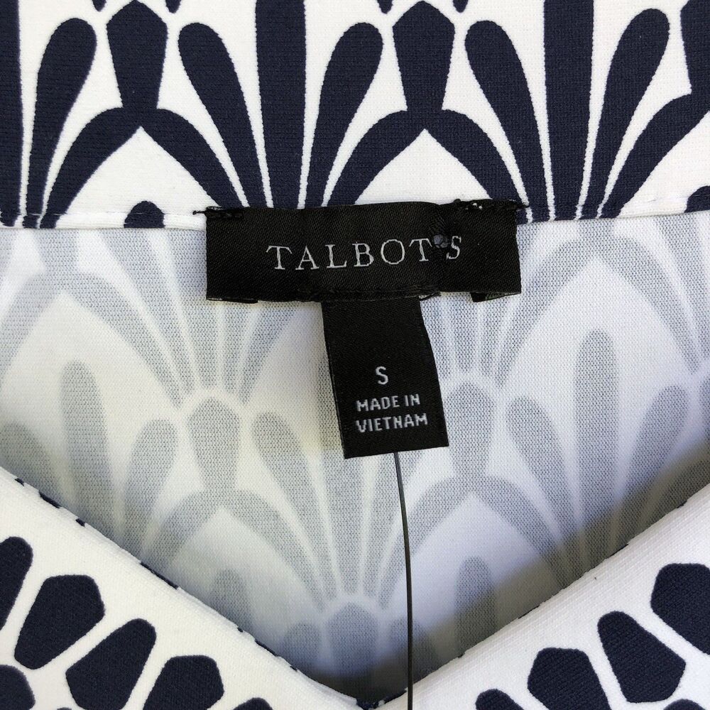 Talbots Effortless Jersey Dress S Blue White Fan Print Sleeveless V Neck Coastal - Picture 4 of 13